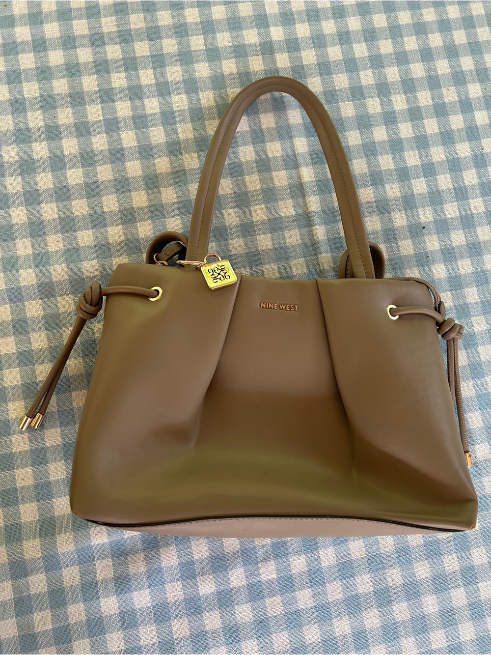 Nine West Taupe Brown Satchel with Gold-Tone Accents